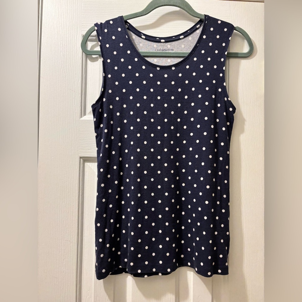 Polka Dot Sleeveless Top - Navy and White